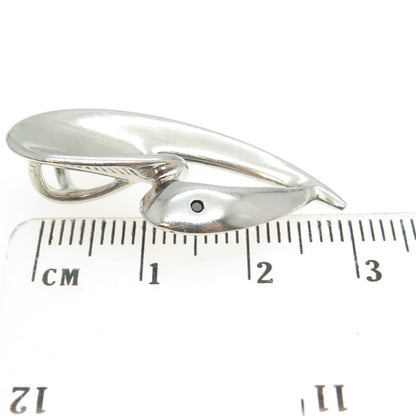 925 Sterling Silver Vintage Real Diamond Open Heart Modernist Slide Pendant