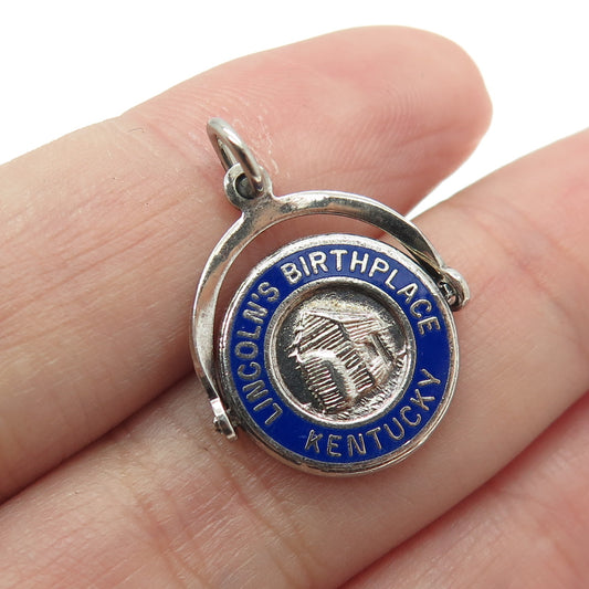 FRENCH & FRANKLIN Sterling Silver Vintage Enamel Lincoln's Birthplace Pendant