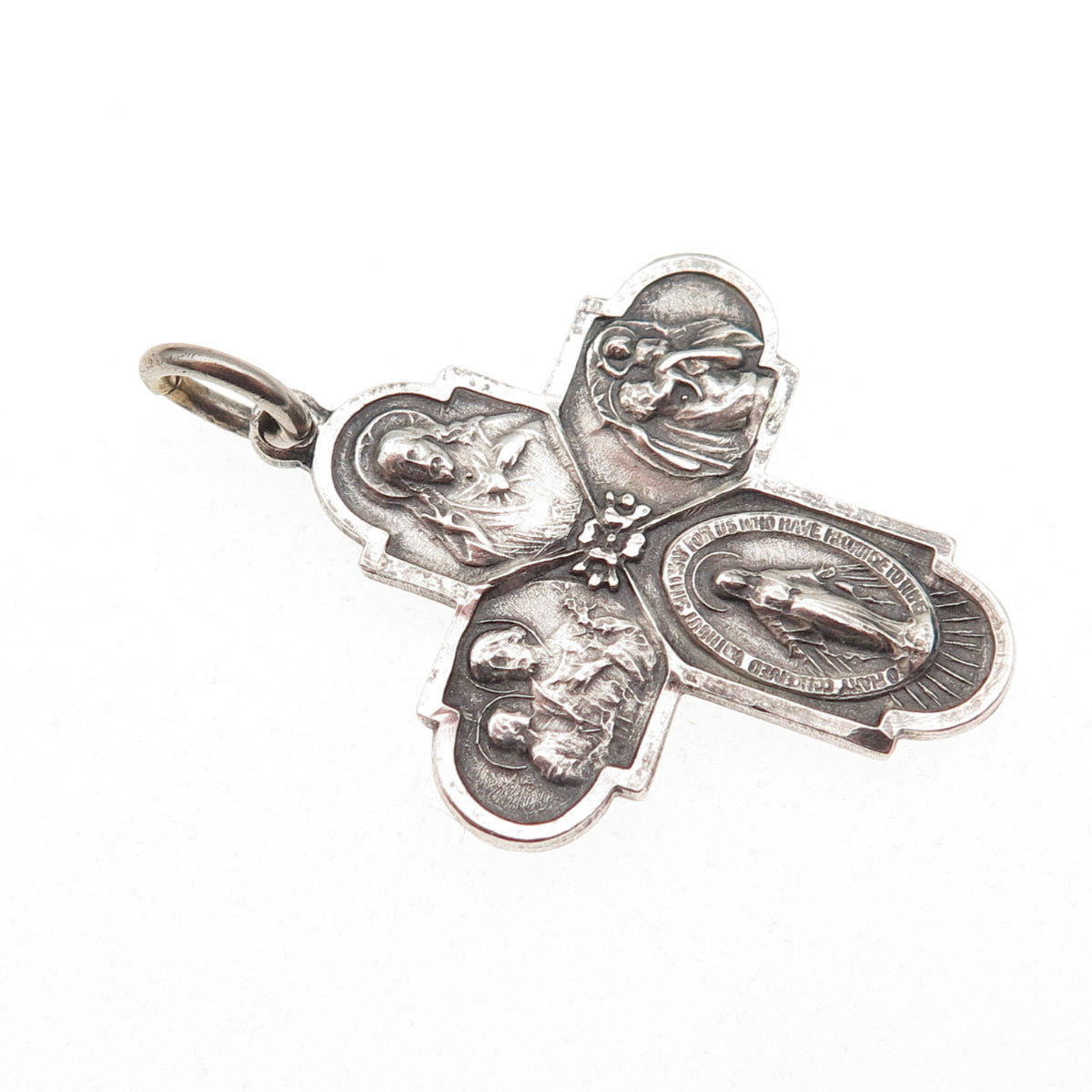 Bliss 925 Sterling Silver Antique Art Deco 4-Way Cross Catholic Charm Pendant