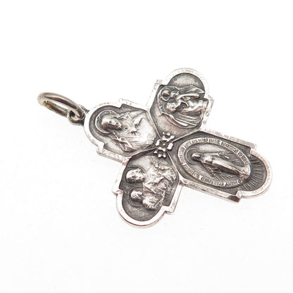 Bliss 925 Sterling Silver Antique Art Deco 4-Way Cross Catholic Charm Pendant