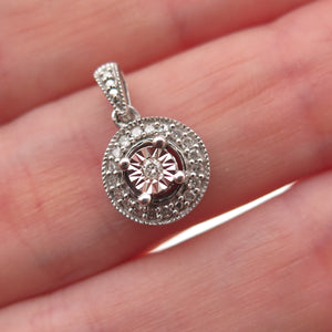 925 Sterling Silver Real Round-Cut Diamond Charm Pendant
