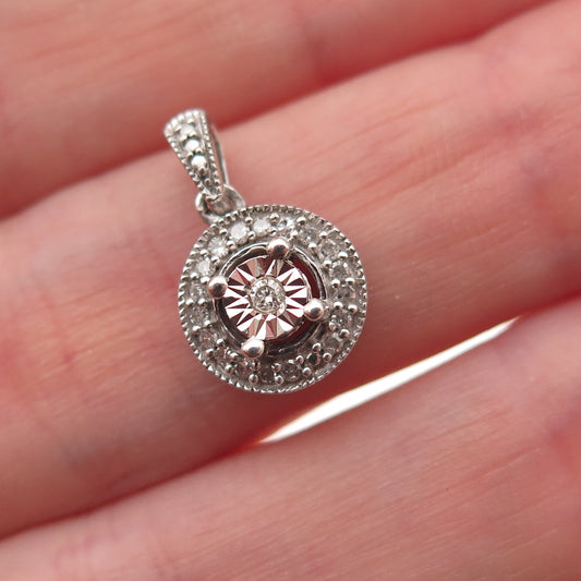 925 Sterling Silver Real Round-Cut Diamond Charm Pendant