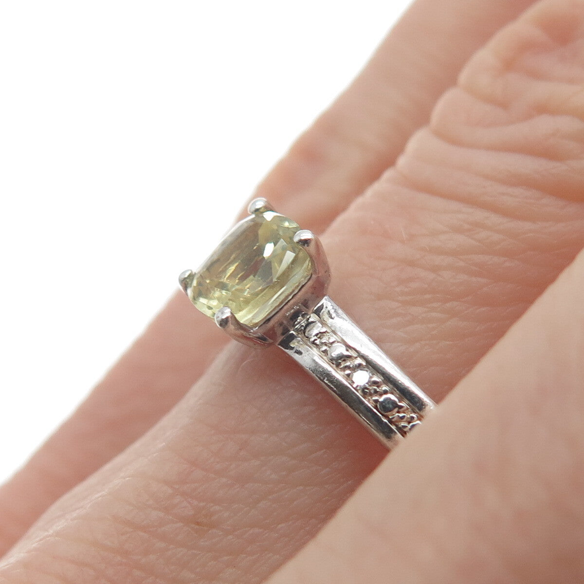 MICHELLE ALBALA 925 Sterling Real Diamond Accent & Lemon Citrine Ring Size 10.25