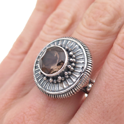 Samuel Benham 925 Sterling Silver Vintage Real Smoky Quartz Oxidized Ring Size 6
