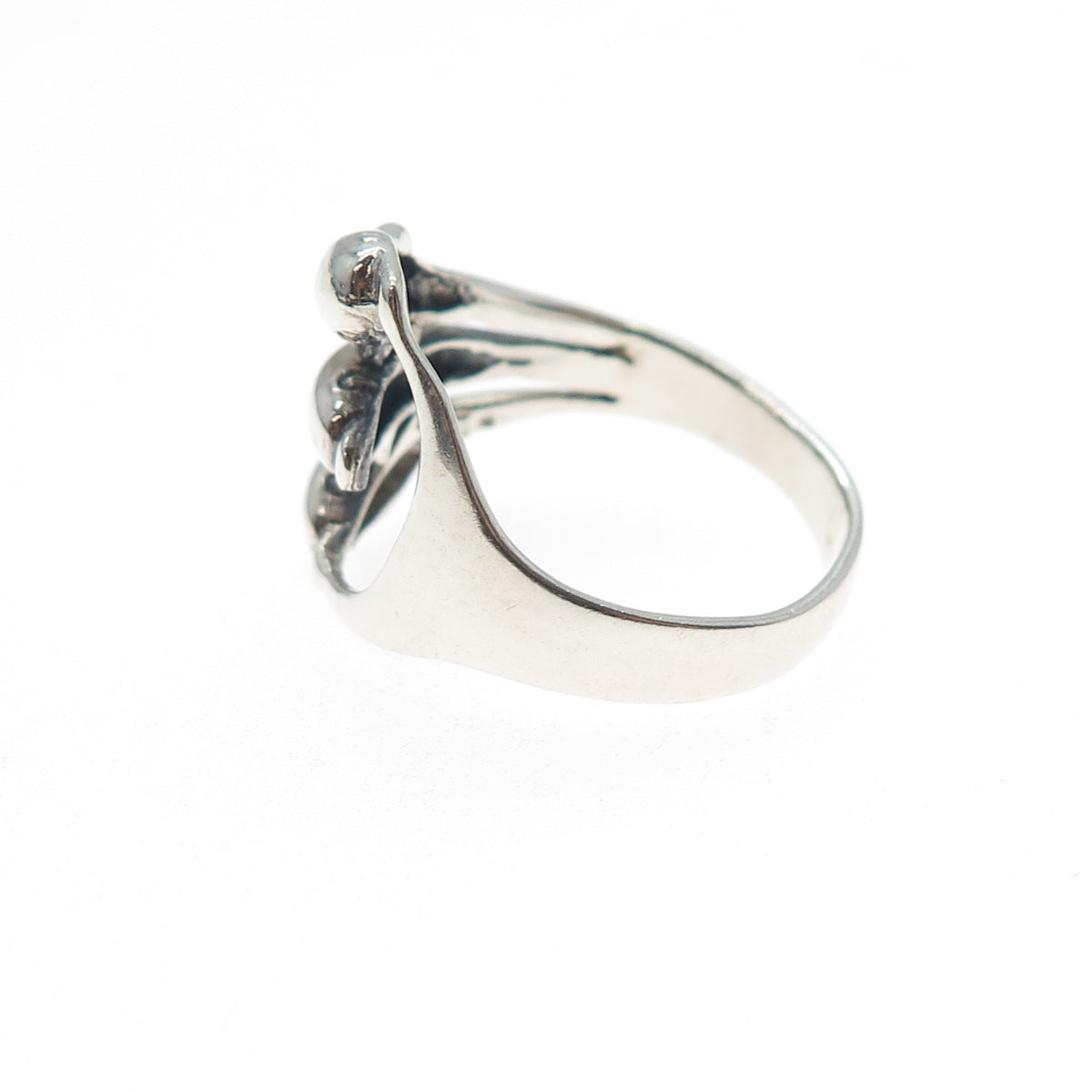 925 Sterling Silver Vintage Three Dolphins Oxidized Ring Size 8.75