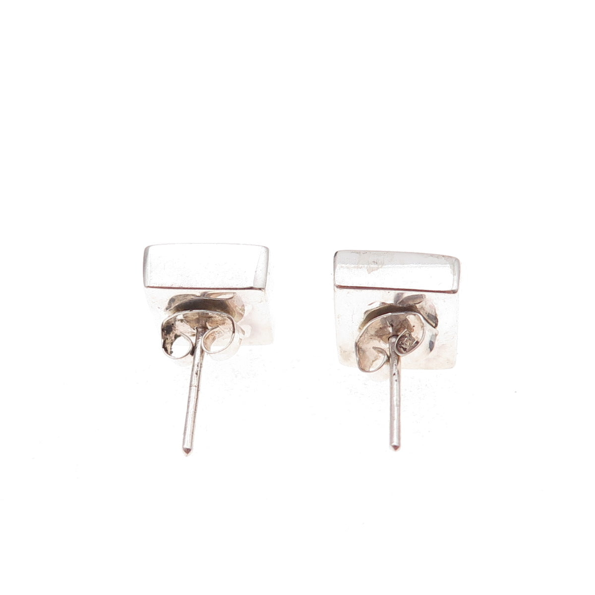 925 Sterling Silver Vintage Real Lapis Square Stud Earrings