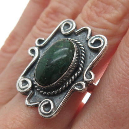 Old Pawn Sterling Silver Vintage Royston Turquoise Oxidized Tribal Ring Size 7