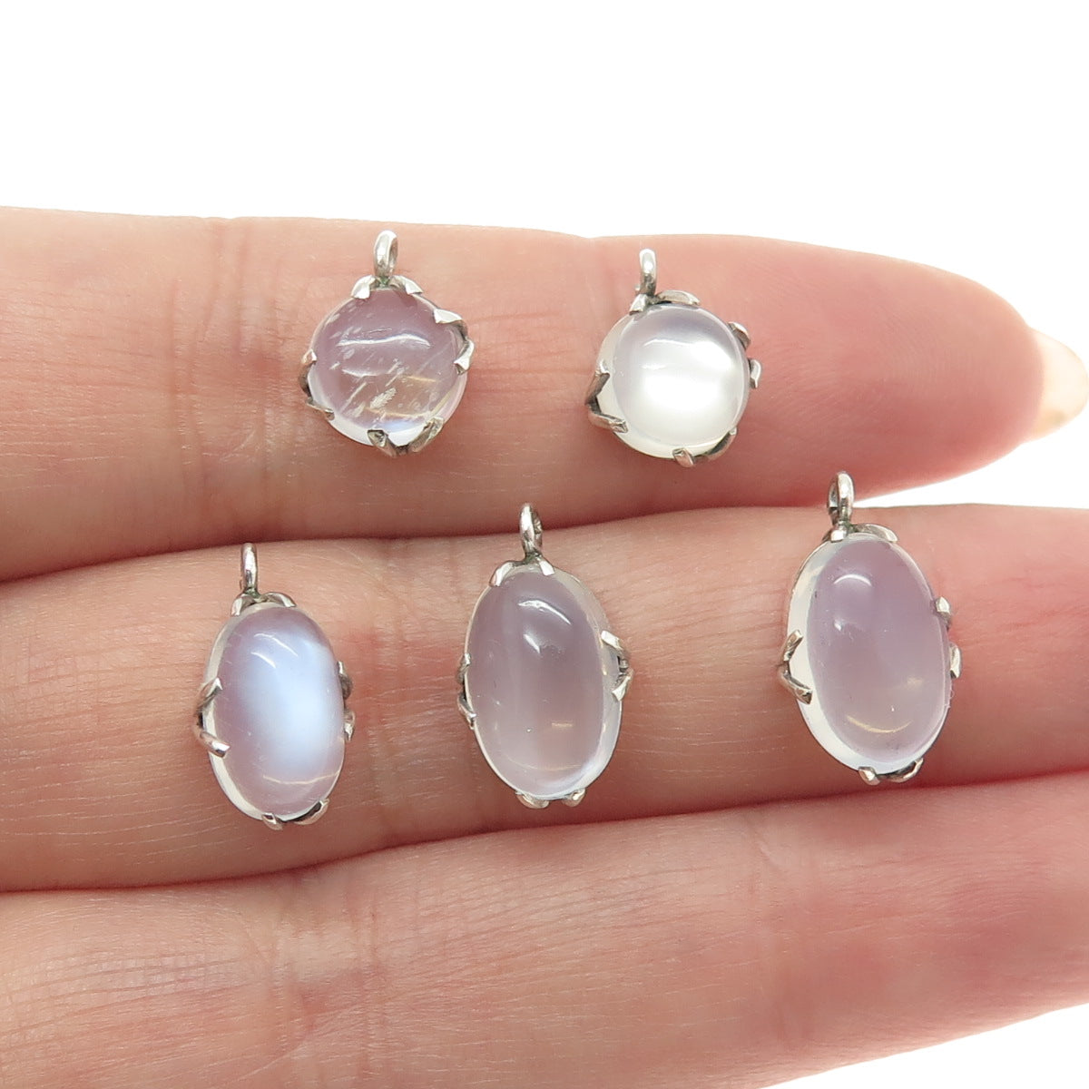 925 Sterling Silver Antique Real Opalite Gemstone Set of 5 Charm Pendant