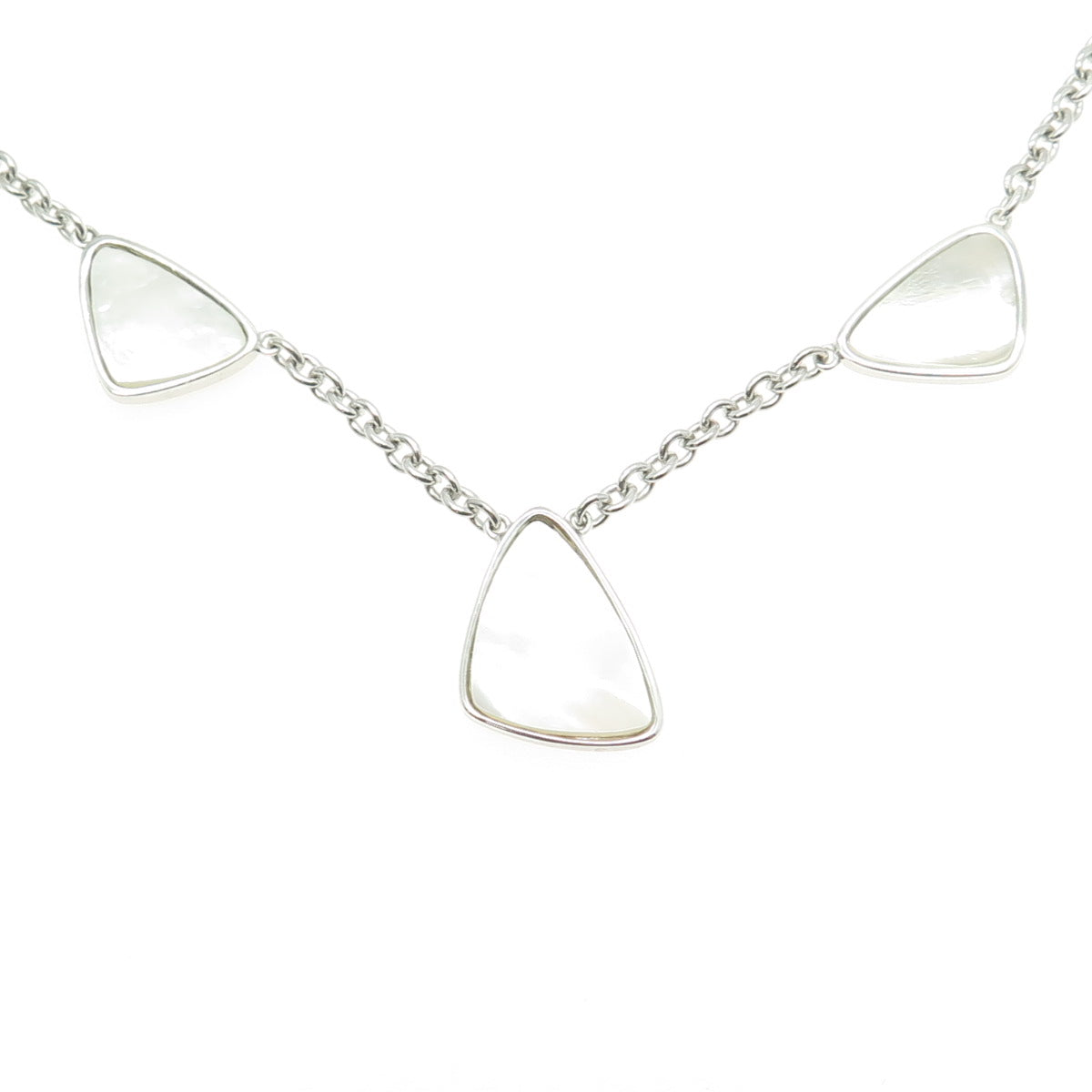 925 Sterling Silver Real Mother-of-Pearl Rolo Chain Necklace 16"