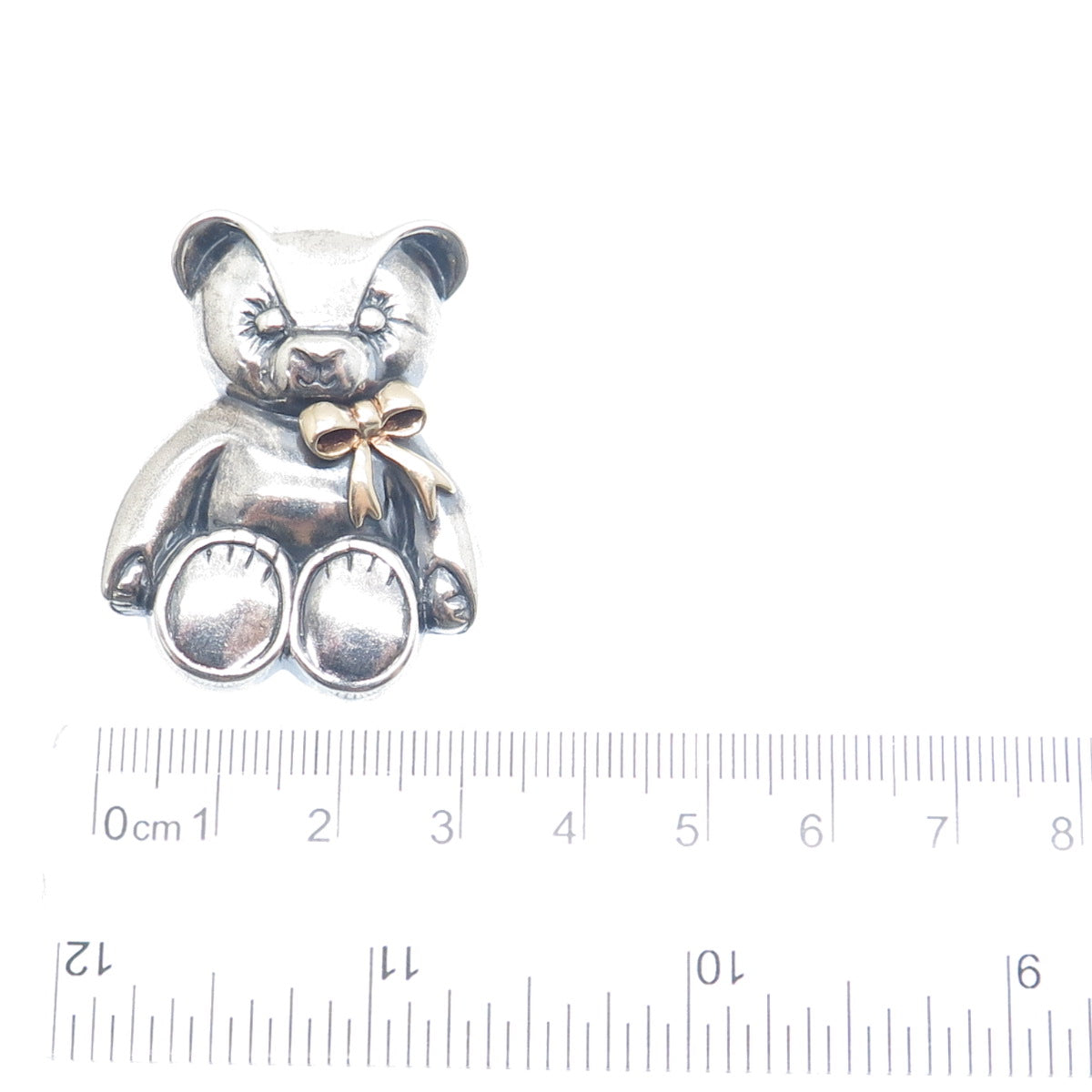 THE TOUCH 14K Gold & 925 Sterling Silver Vintage Teddy Bear Oxidized Pin Pendant