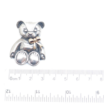 THE TOUCH 14K Gold & 925 Sterling Silver Vintage Teddy Bear Oxidized Pin Pendant