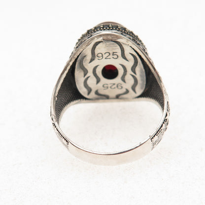 925 Sterling 2-Tone Vintage Real Carnelian & Black Spinel Star Ring Size 11.5