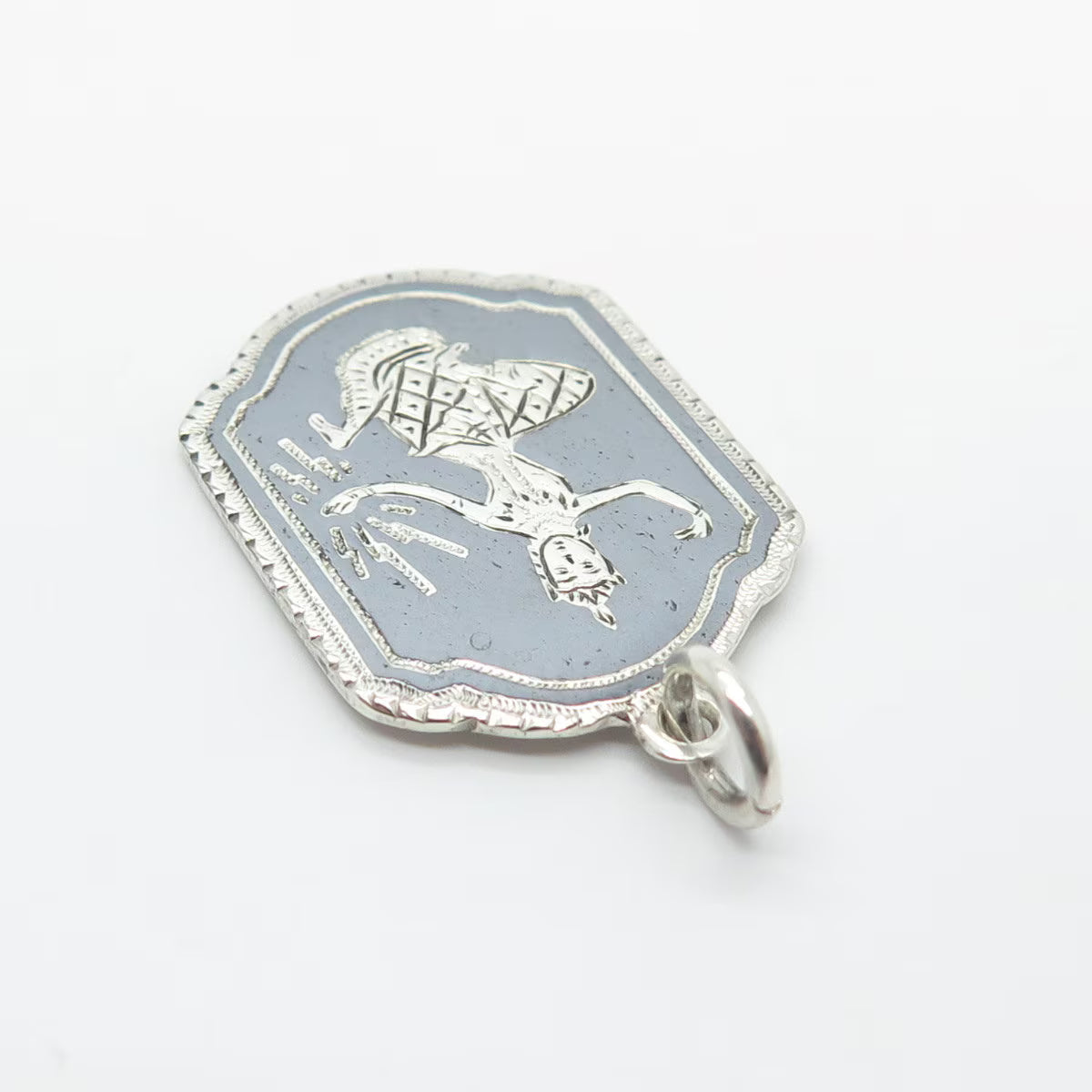 925 Sterling Silver Vintage Niello Hindu Goddess Pendant