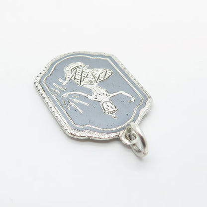 925 Sterling Silver Vintage Niello Hindu Goddess Pendant