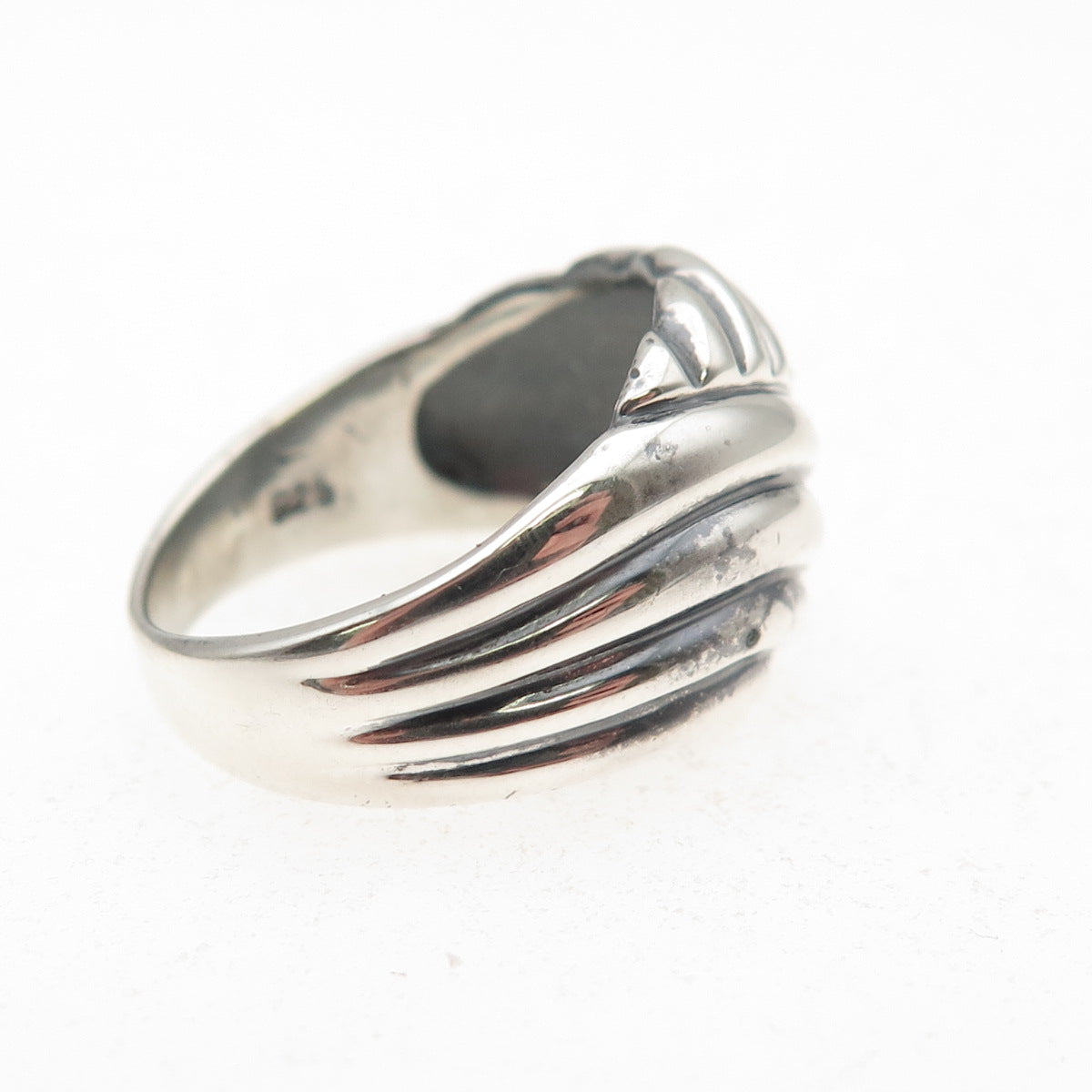 925 Sterling Silver Vintage Modernist Ribbed Oxidized Ring Size 6