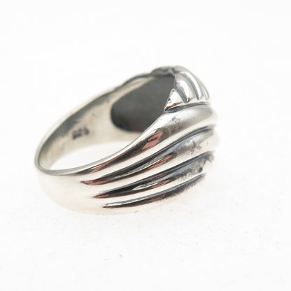 925 Sterling Silver Vintage Modernist Ribbed Oxidized Ring Size 6