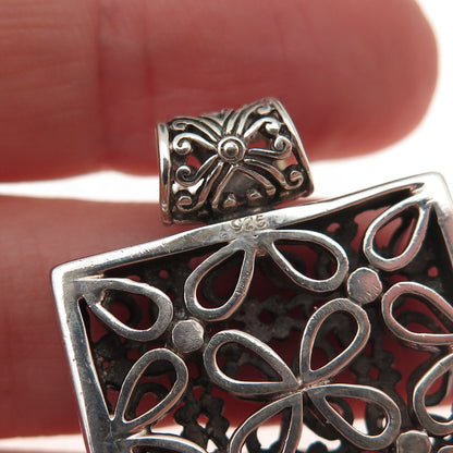 925 Sterling Silver Vintage Floral Oxidized Pendant