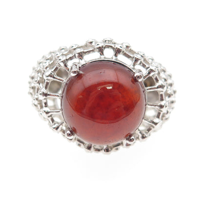 925 Sterling Silver Vintage Real Carnelian Modernist Beaded Ring Size 7.5