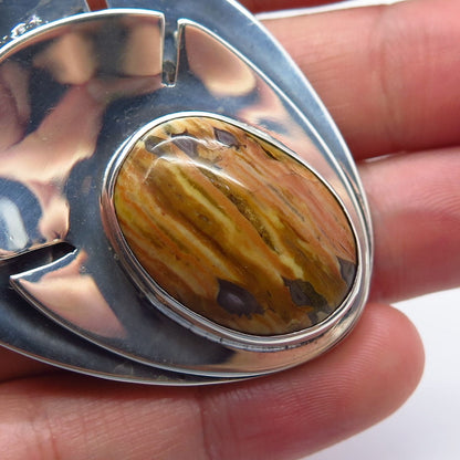 925 Sterling Silver Vintage E. ALLEN Real Brown Agate Gemstone Pin Brooch