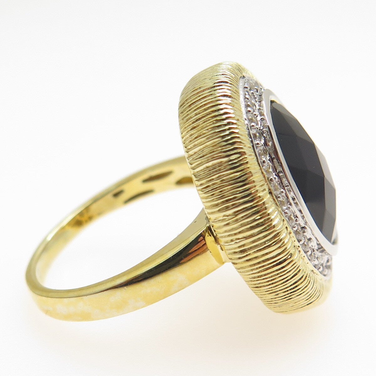 FADI 925 Sterling Silver 2-Tone Real Black Onyx & C Z Ring Size 7