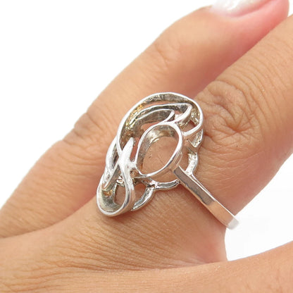 925 Sterling Silver Vintage Modernist Swirl Cocktail Ring Size 5.75