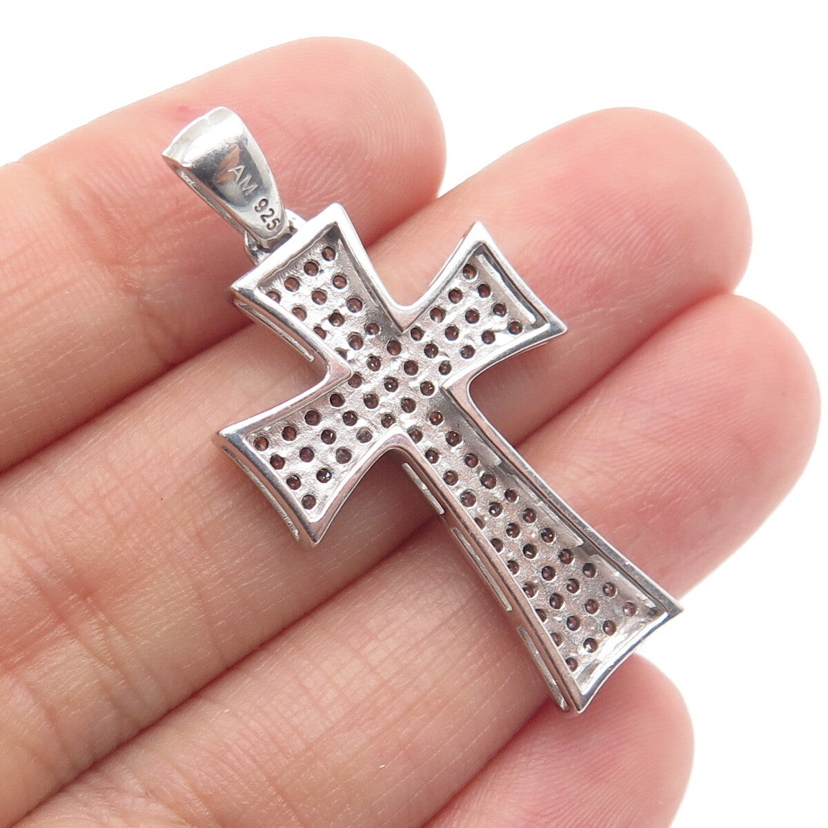 925 Sterling Silver Round-Cut C Z Cross Sparkle Pendant