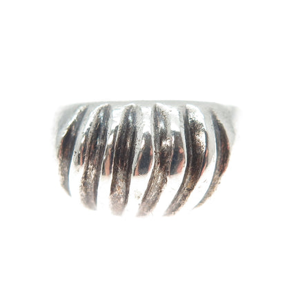 925 Sterling Silver Vintage Mexico Modernist Ribbed Oxidized Ring Size 8