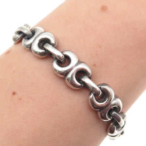925 Sterling Silver Vintage Mexico Modernist Anchor Link Oxidized Bracelet 7"