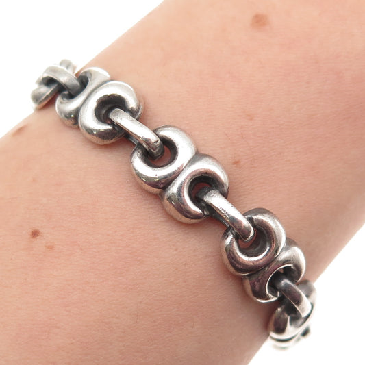 925 Sterling Silver Vintage Mexico Modernist Anchor Link Oxidized Bracelet 7"