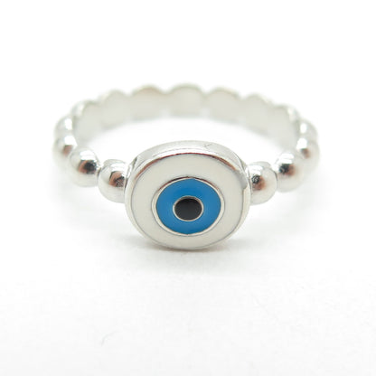 925 Sterling Silver Enamel Evil's Eye Beaded Ring Size 8