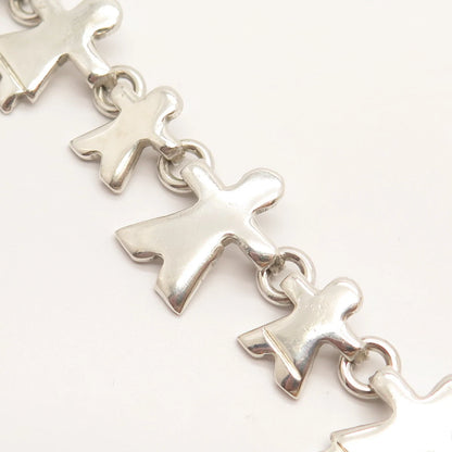 925 Sterling Silver Vintage Human Link Bracelet 7.5"