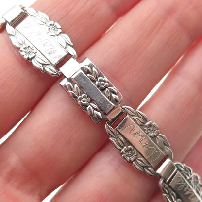 925 Sterling Silver Antique WWII US Air Force Forget Me Not Bracelet 7.5"
