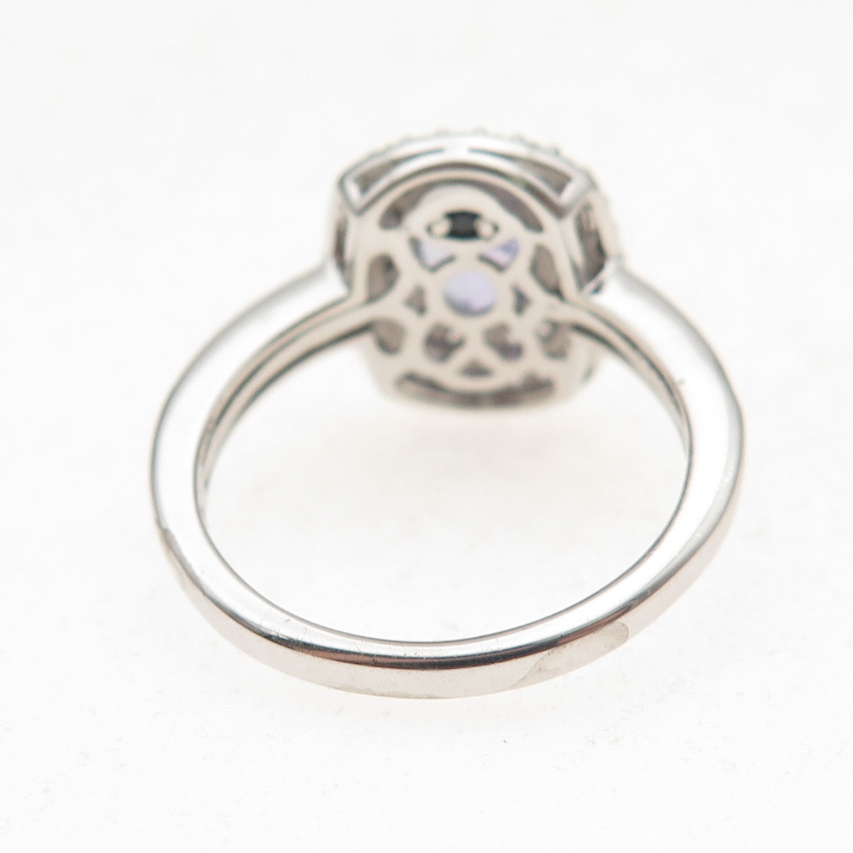 925 Sterling Silver Real Tanzanite & Round-Cut White Topaz Ring Size 8