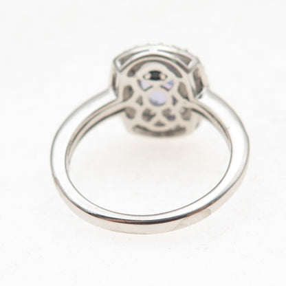 925 Sterling Silver Real Tanzanite & Round-Cut White Topaz Ring Size 8