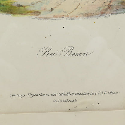 ANTIQUE End XIX Hand-Colored Lithograph Bei Bozen Tyrol C.A. Czichna
