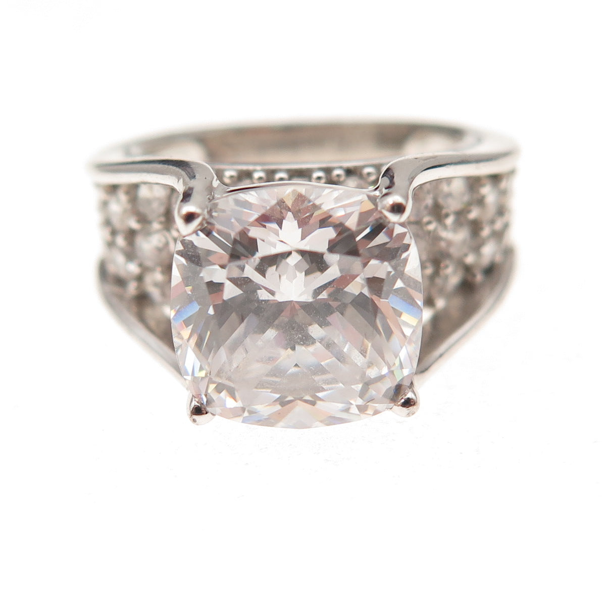 Key Star 925 Sterling Silver Cushion & Round-Cut C Z Engagement Ring Size 6