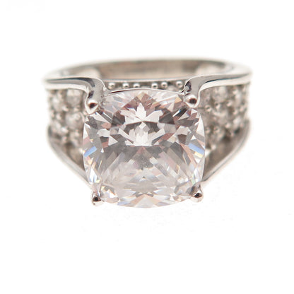 Key Star 925 Sterling Silver Cushion & Round-Cut C Z Engagement Ring Size 6