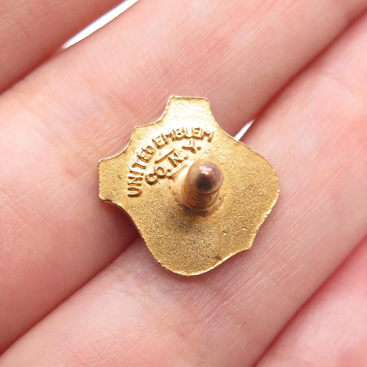 UNITED EMBLEM CO. NY Gold Plated Vintage Enamel Police Boys Club Tie Tack Pin