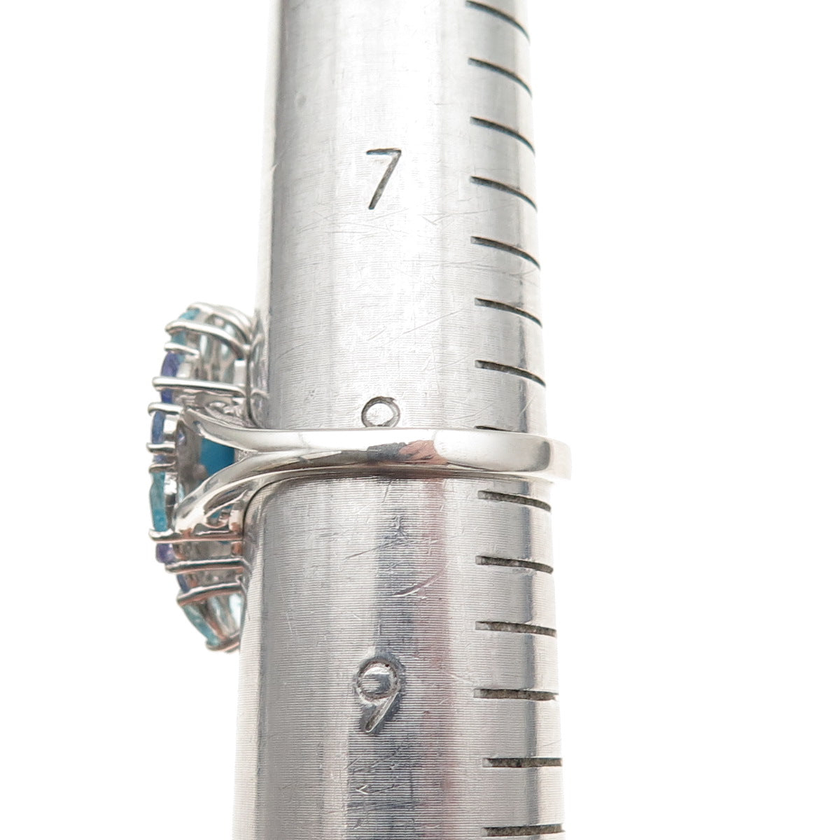 Chuck Clemency 925 Sterling Real Turquoise Aquamarine & Tanzanite Ring Size 8.25