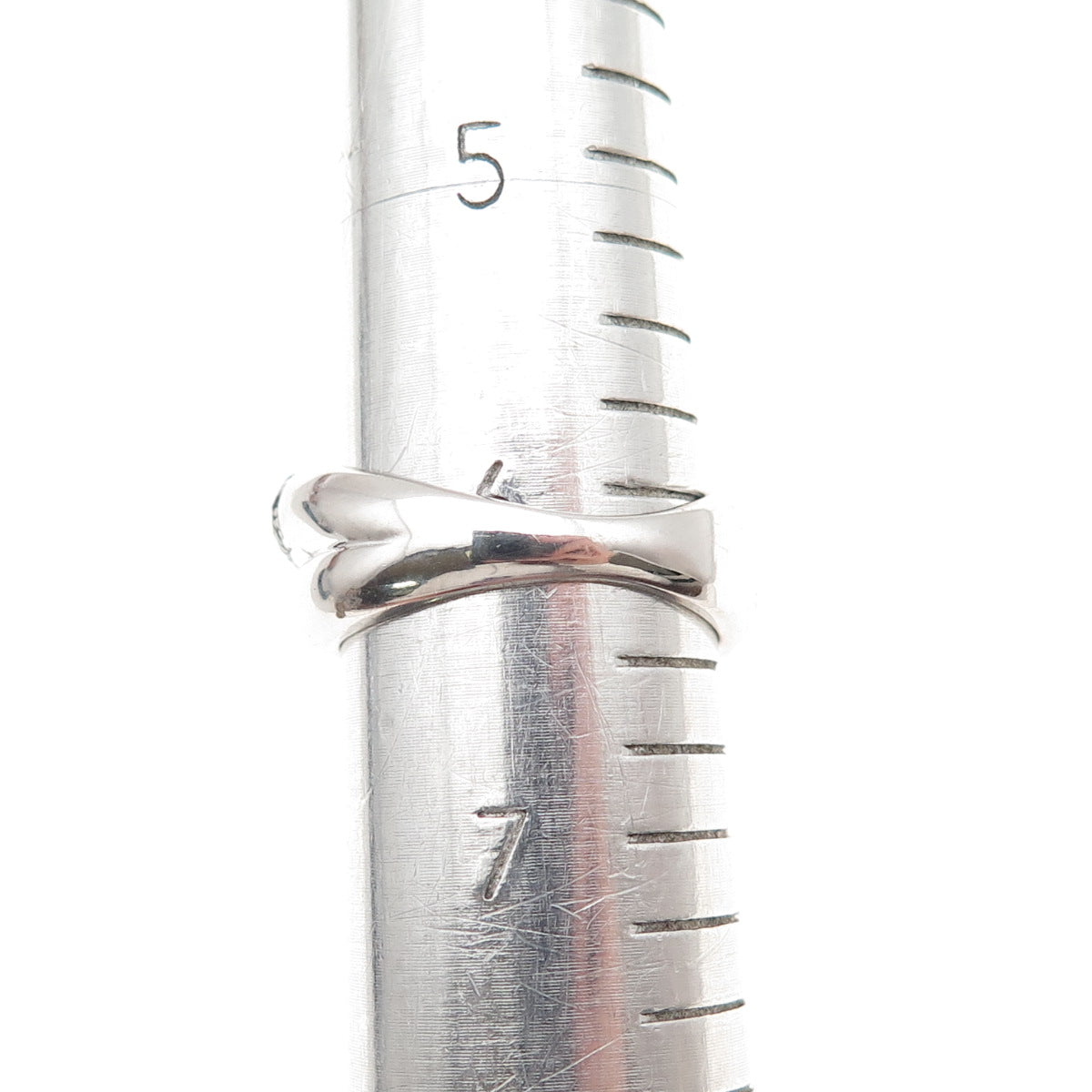 925 Sterling Silver Real Round-Cut Black Spinel Crisscross Ring Size 6.25