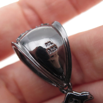 925 Sterling Silver Black Rhodium Round-Cut Multi-Color C Z Panther Pendant