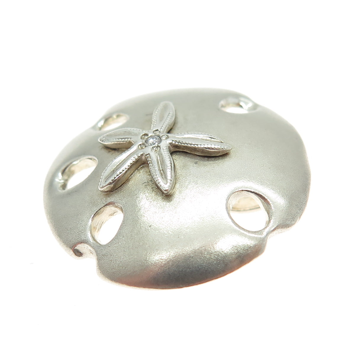 925 Sterling Silver Vintage Real Diamond Sand Dollar Pendant