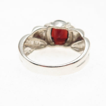 925 Sterling Silver Vintage Real Oval-Cut Red Garnet Modernist Ring Size 9