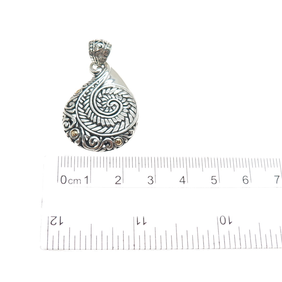 925 Sterling Silver & 18K Gold Vintage Modernist Swirl Oxidized Charm Pendant
