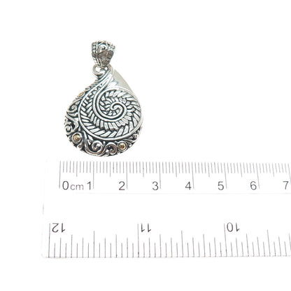 925 Sterling Silver & 18K Gold Vintage Modernist Swirl Oxidized Charm Pendant