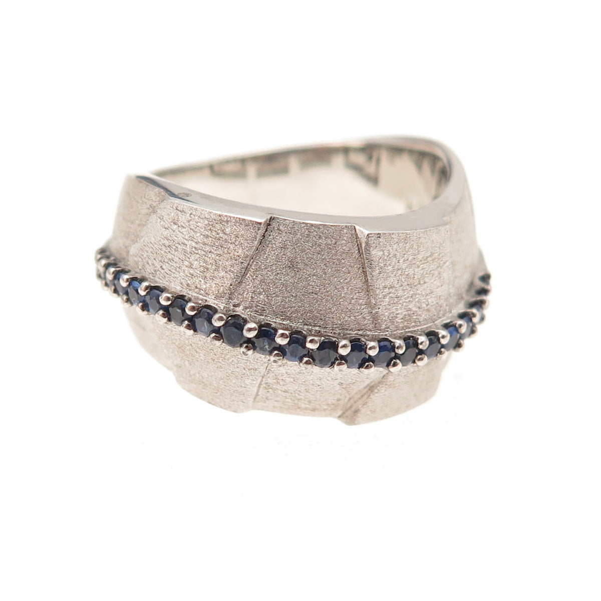 Effy 925 Sterling Silver Real Round-Cut Sapphire Wavy Ring Size 7.25
