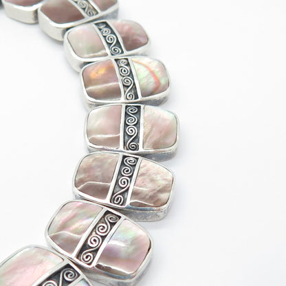 Sterling Silver Vintage ACLEONI Real Mother-of-Pearl Swirl Slide Necklace 16"