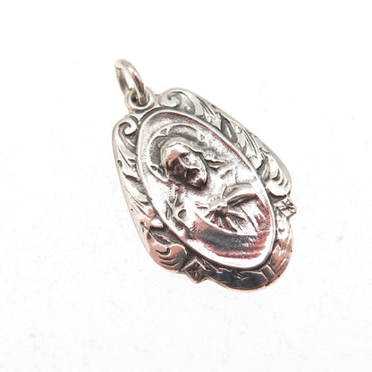 HMH Religious Sterling Silver Antique Art Deco Jesus & St. Mary Charm Pendant