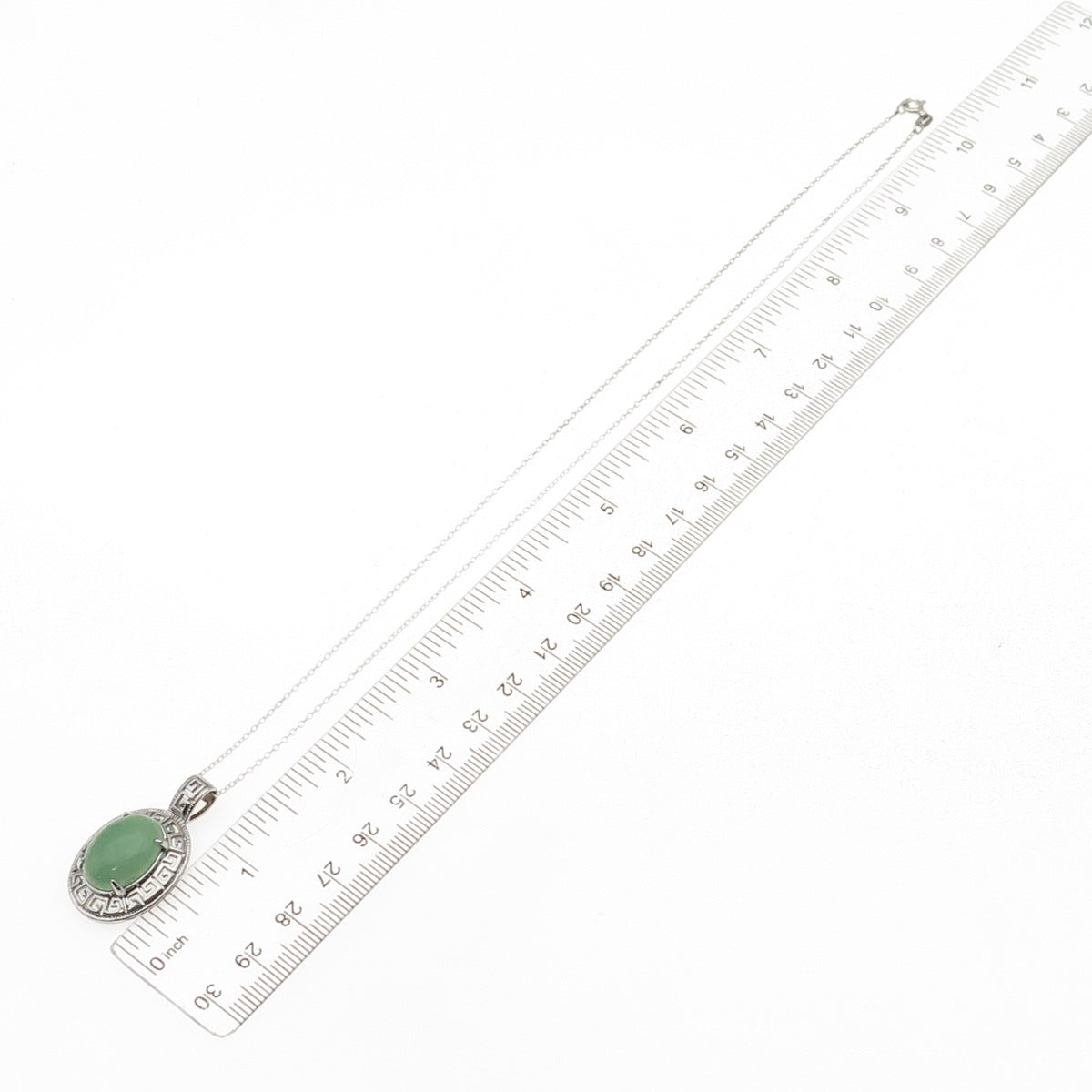 925 Sterling Silver Real Cabochon Jade Greek Key Cable Chain Necklace 18"