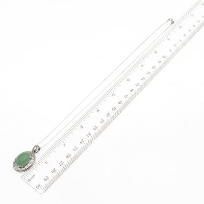 925 Sterling Silver Real Cabochon Jade Greek Key Cable Chain Necklace 18"